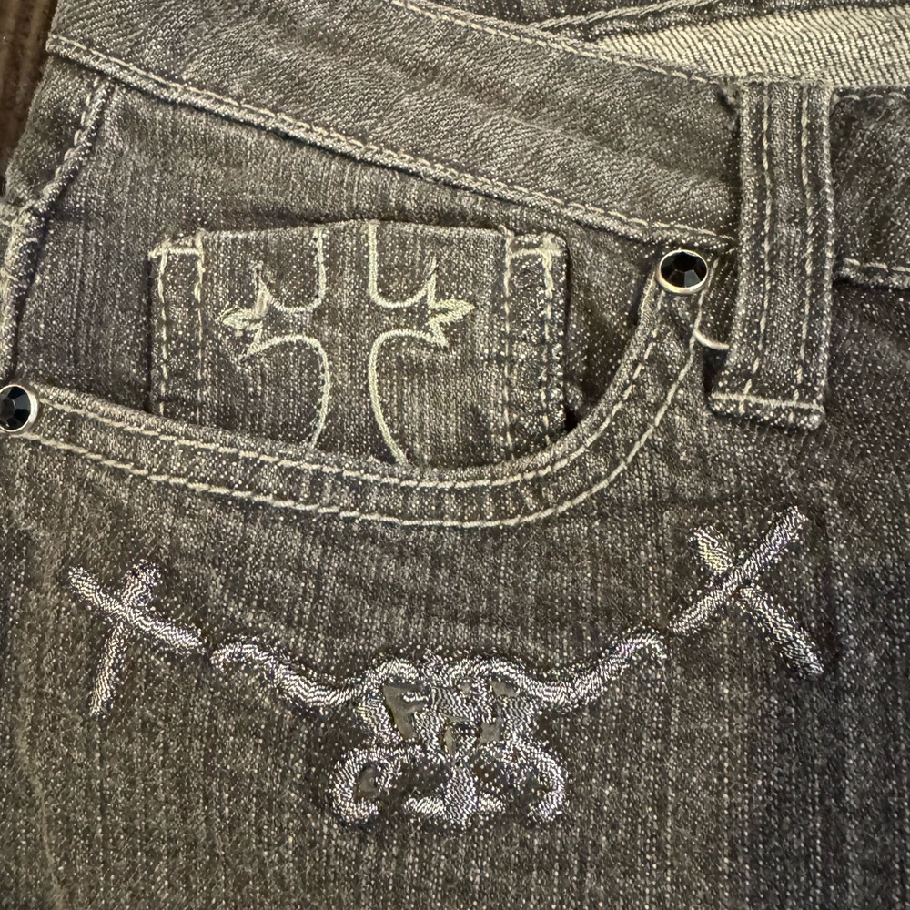 CACHE Embellished grey jeans by Cache. Size 8 , 98% cotton, 2% Spandex.